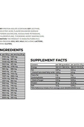 Ingredient and supplement facts for Nanosupps Epic Juice Clear Whey Protein Isolate showcasing nutritional information.